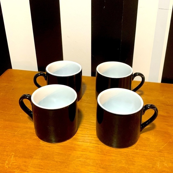 Set of 4 Black & White Ceramic Espresso Coffee Mugs Made in Thailand - Picture 1 of 9